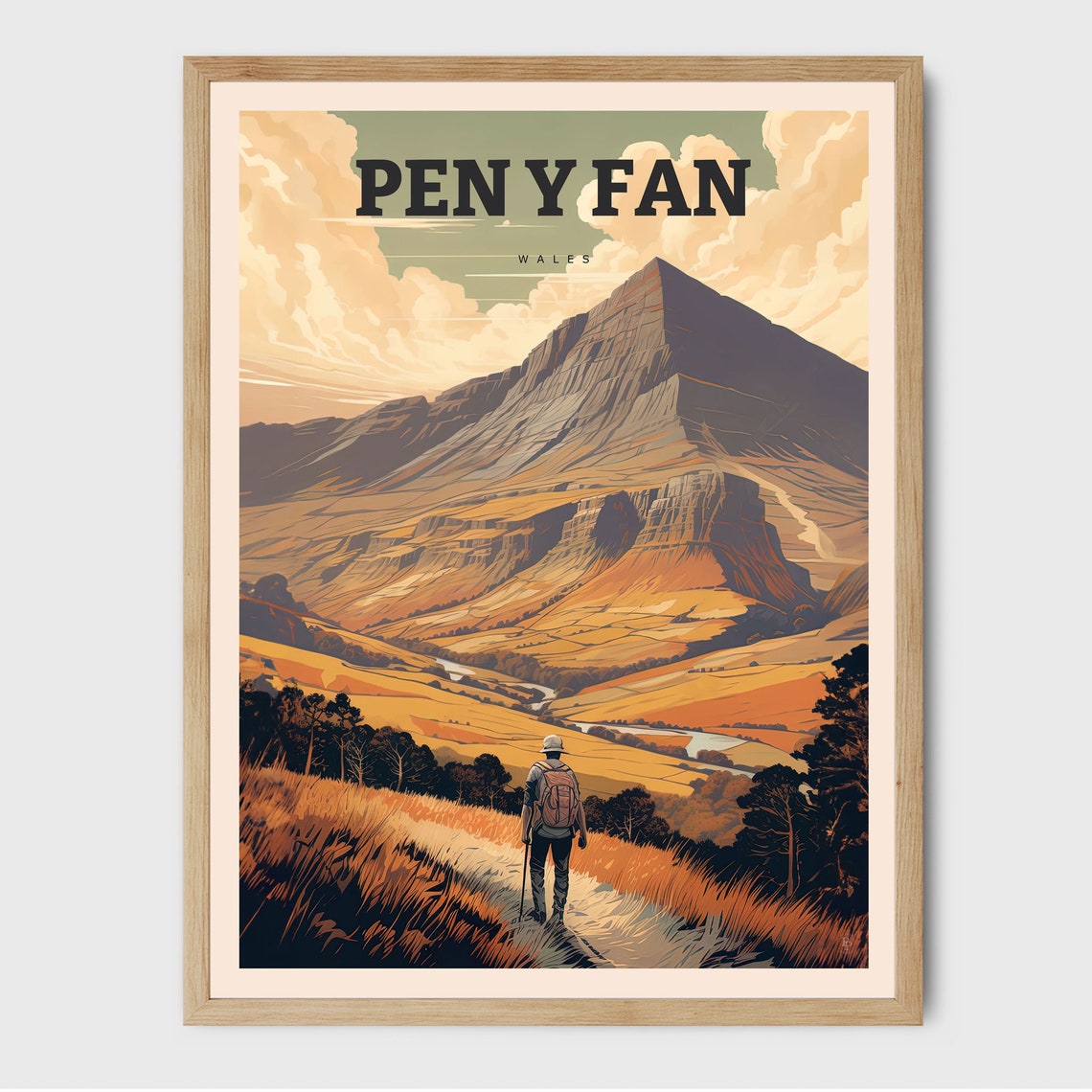 Pen Y Fan Wales Mountain Hiking Trail Brecon Beacons Travel Poster