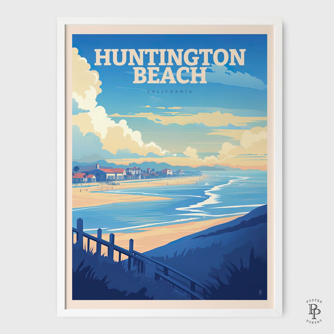 Huntington Beach California Pier Coastline Sunset Surf Travel Poster - Image 2