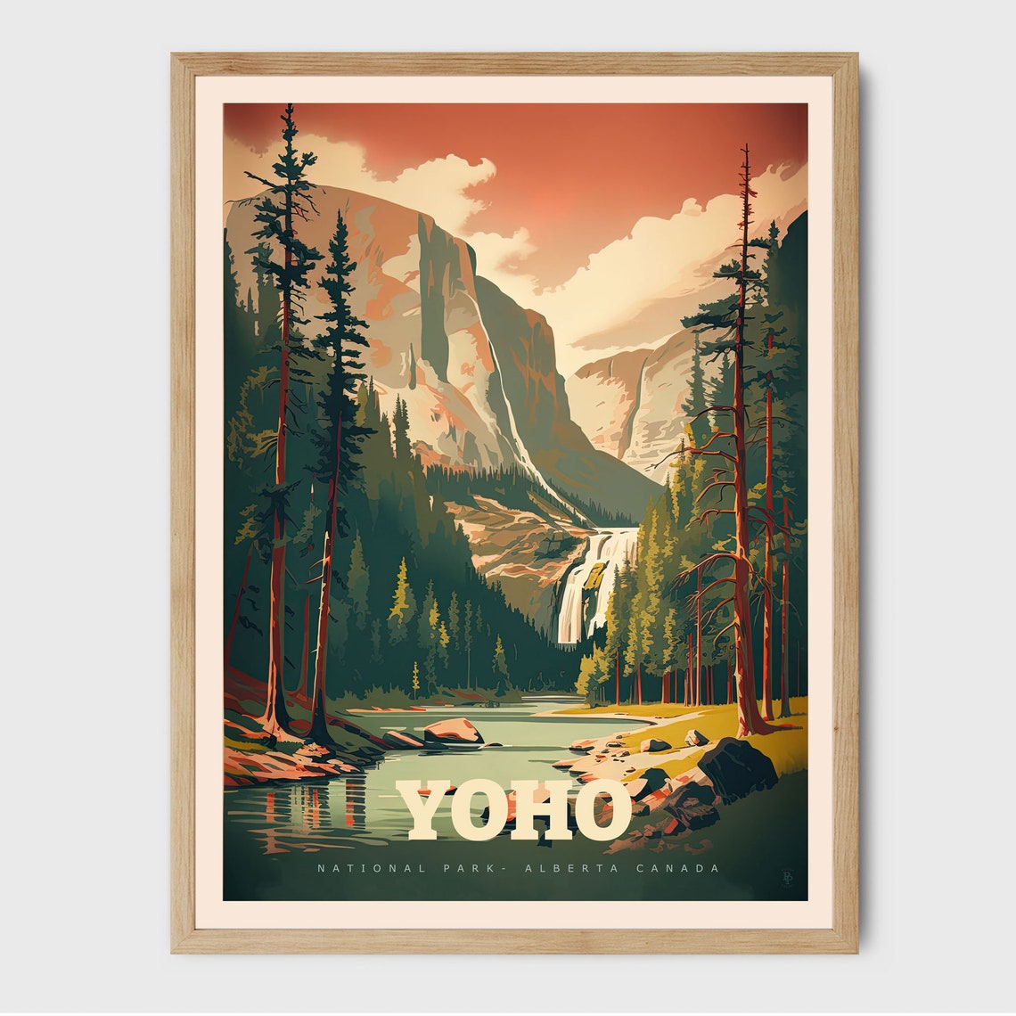 Yoho National Park Canada Waterfall Lake Pine Forest Travel Poster