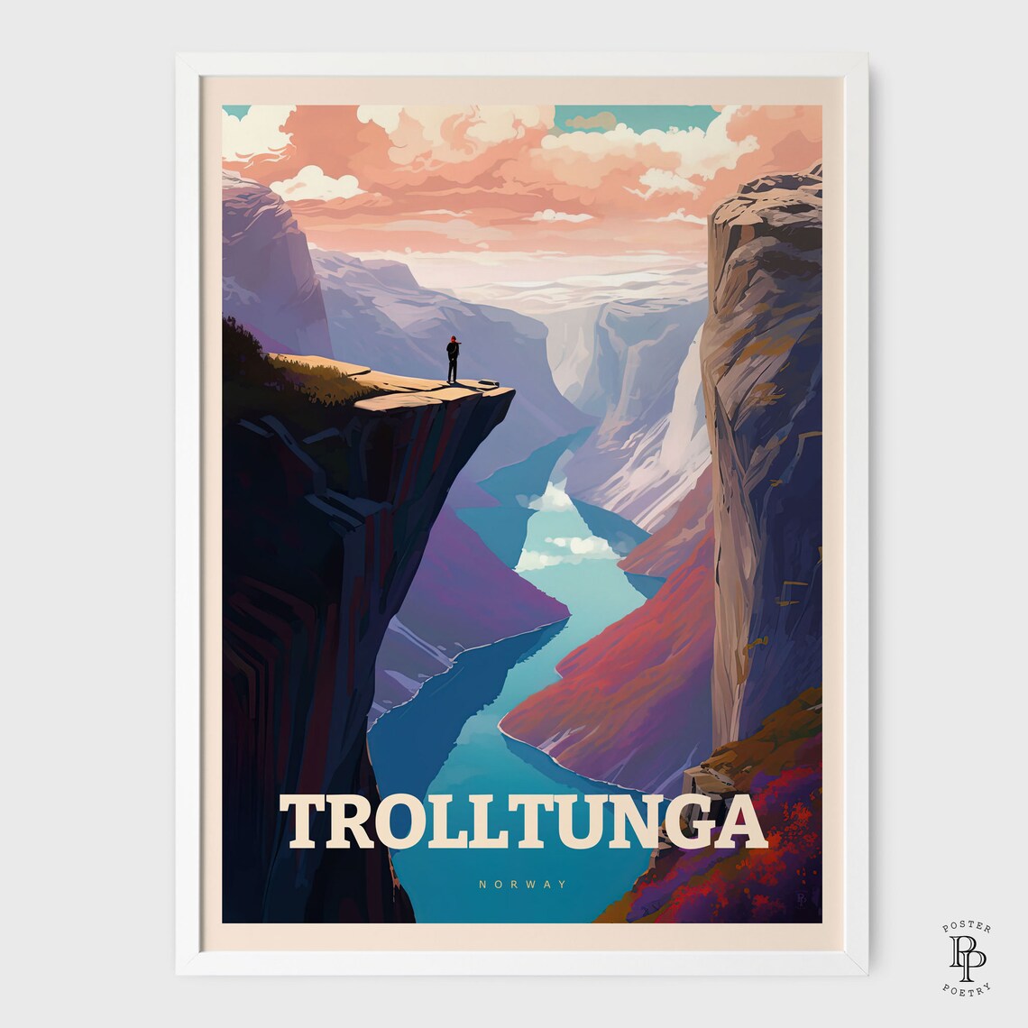 Trolltunga Norway Traditional Travel Poster Print - Image 2