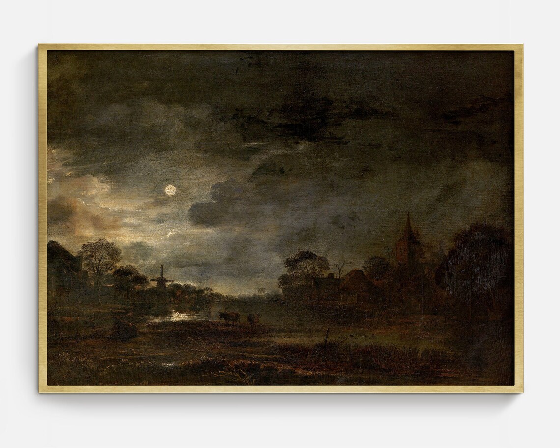 Full Moon On Farm Gothic Halloween Samhain Art Print - Image 2