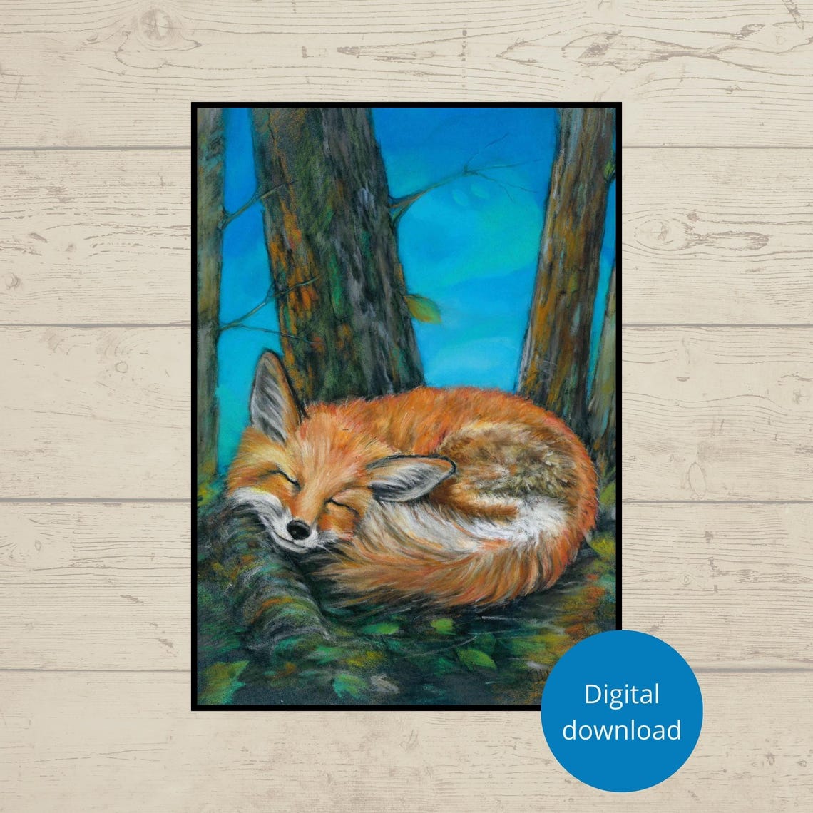 Red Fox Sleeping Curled Up in a Quiet Forest Scene Poster Art