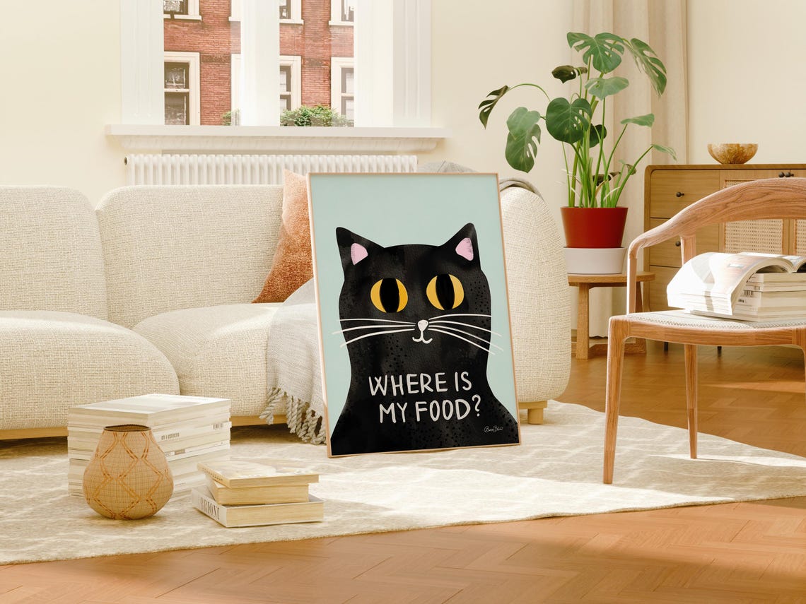 Hungry Cat Poster Cat Owner Gift Cat Food Funny Cat Lover Gift Prints Large Printable Art - Image 3
