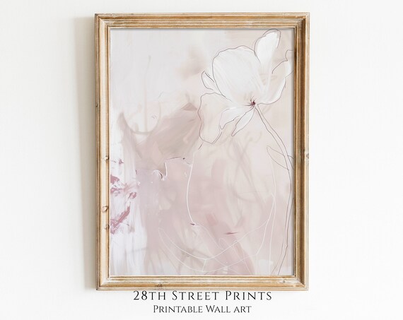 Minimalist Blush Flower Line Sketch Pale Pink Modern Botanical Art Poster