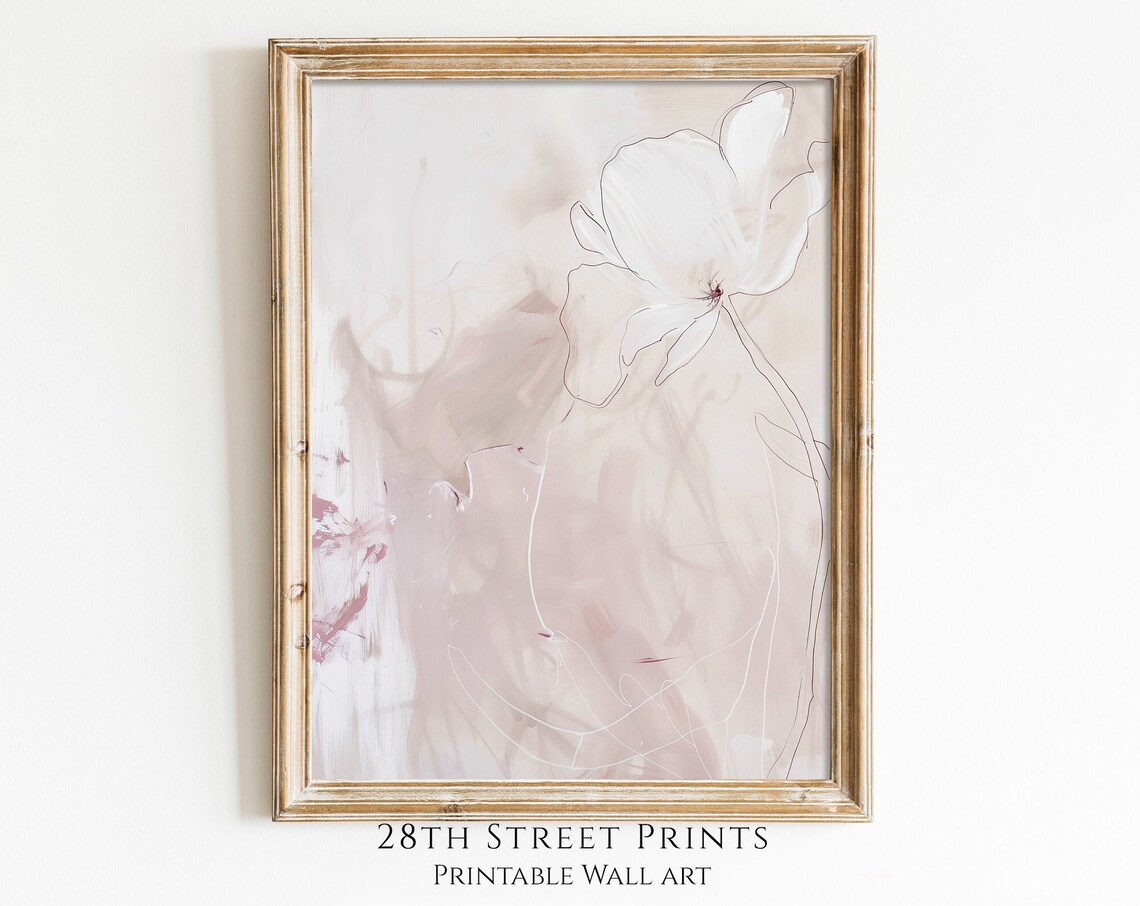 Minimalist Blush Flower Line Sketch Pale Pink Modern Botanical Art Poster