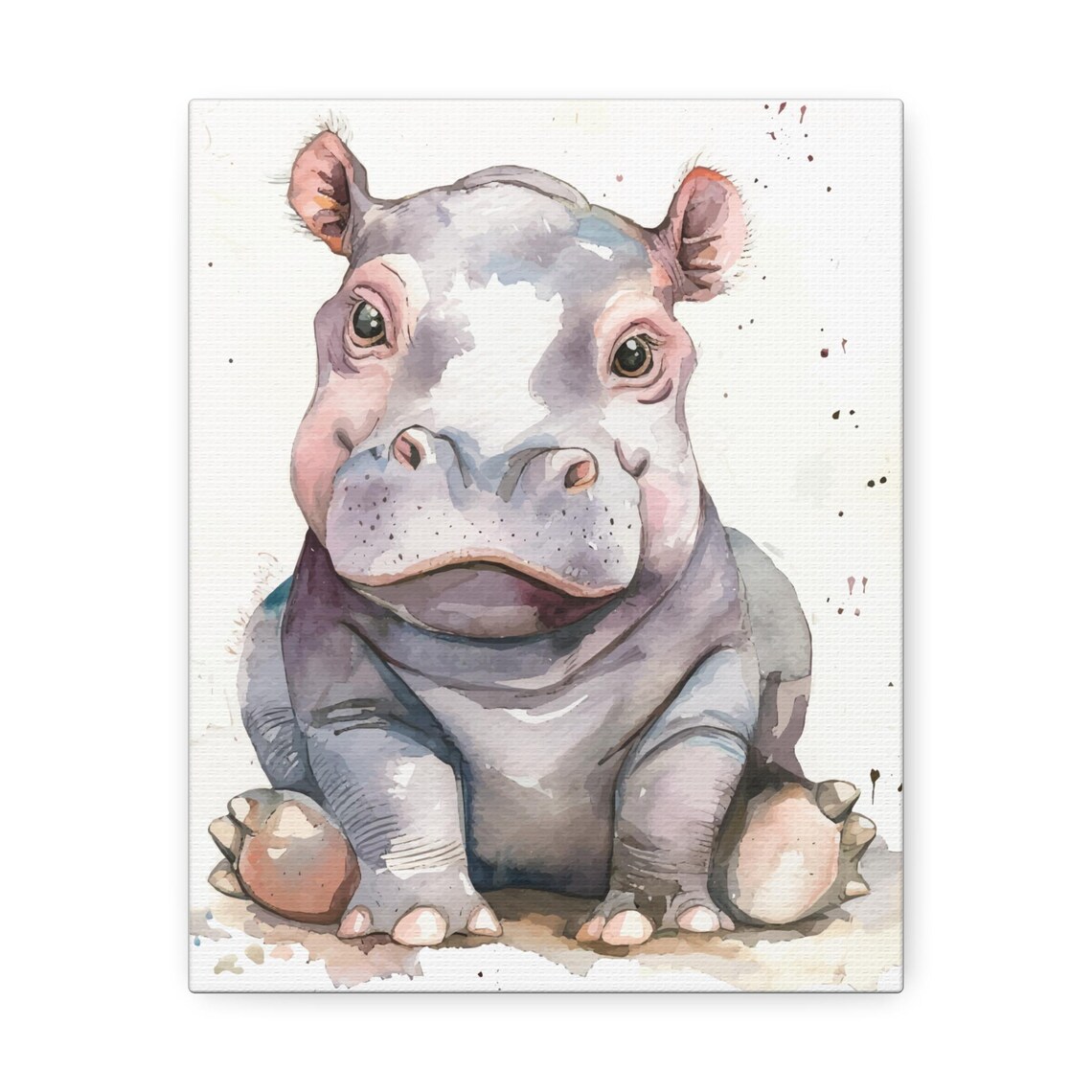Baby Hippo Watercolor Cute Sitting Calf Minimalist Nursery Animal Poster - Image 4