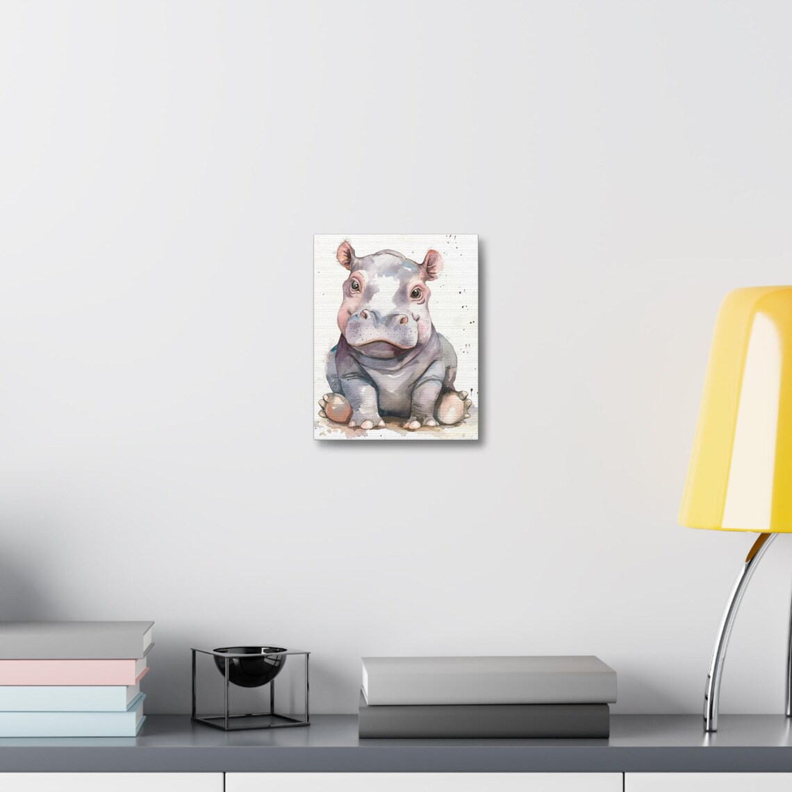 Baby Hippo Watercolor Cute Sitting Calf Minimalist Nursery Animal Poster - Image 2