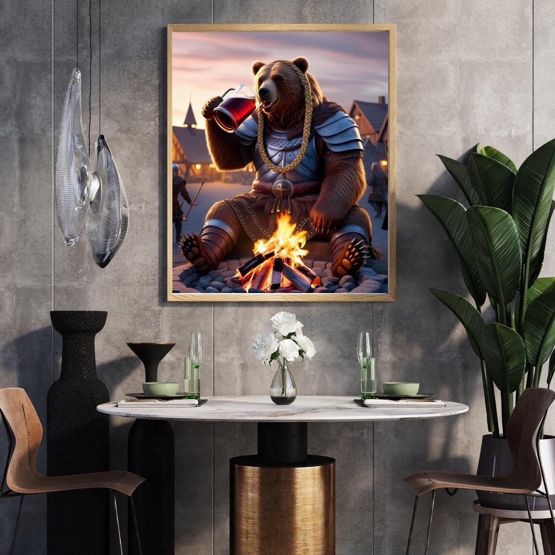 Viking Armored Giant Bear Drinking, Nordic Warrior Decor - Image 2