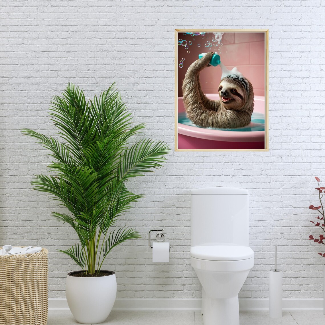 Cute Sloth Bathroom Decor, Funny Animal Art Print - Image 2