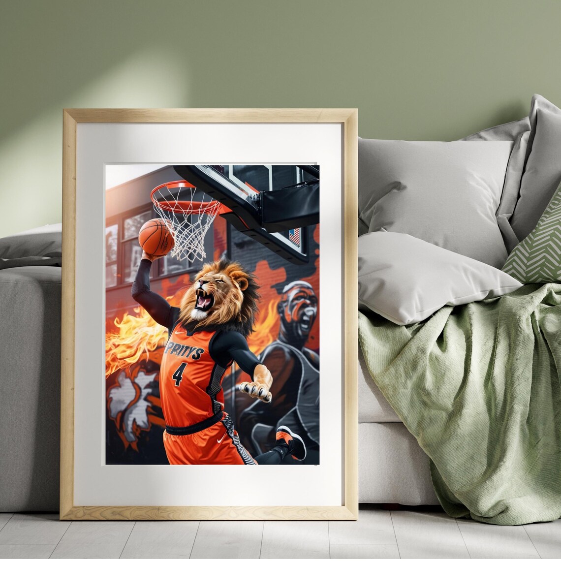 Lion Head Basketball Player Slam Dunk Fiery Street Court Sports Poster - Image 4