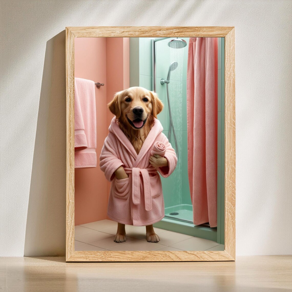 Whimsical Golden Retriever Illustration, Bathroom Decor