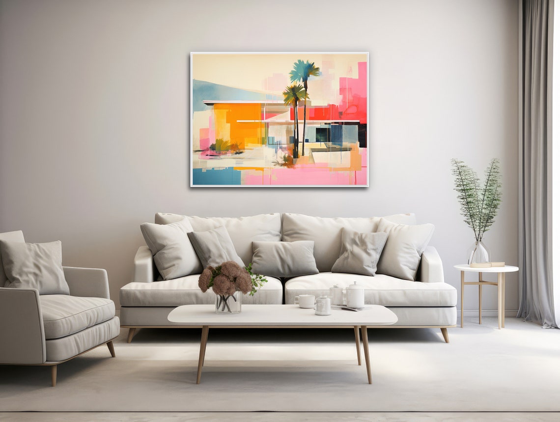 Palm Springs Mid Century House Palm Trees Desert Retro Wall Art - Image 3