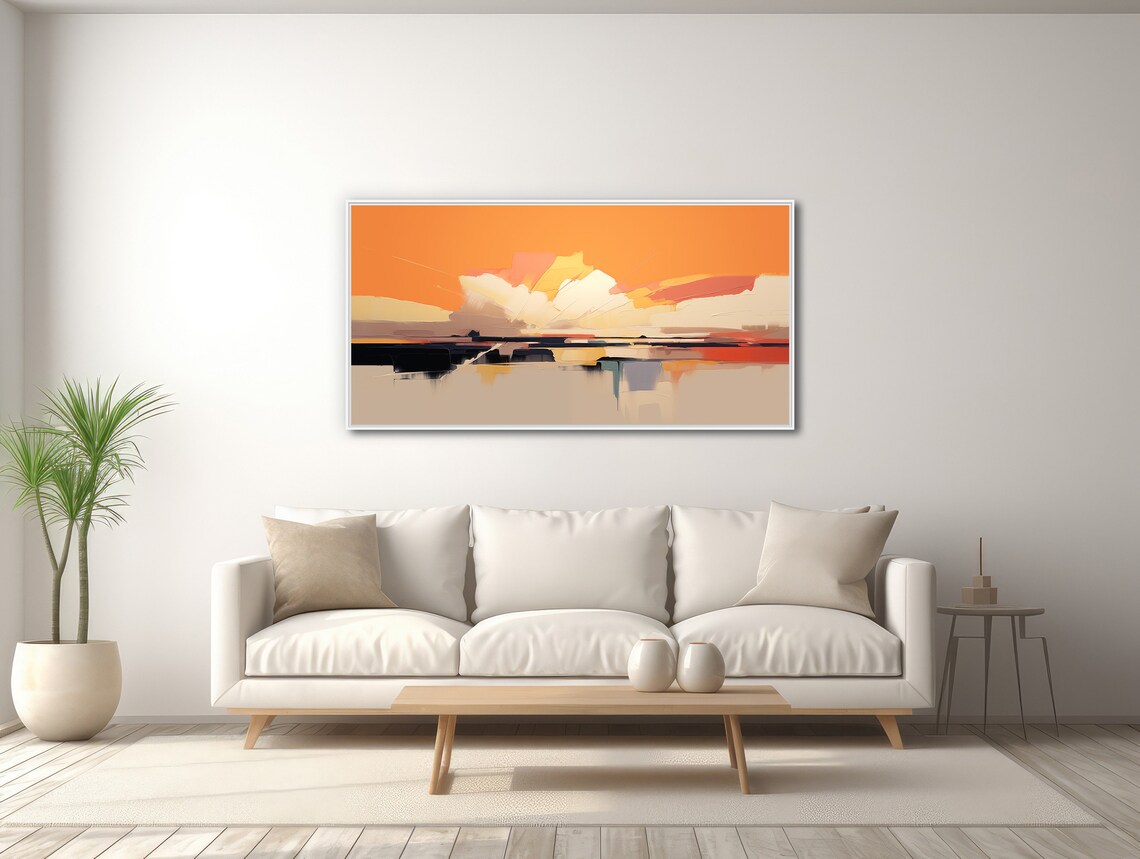 Abstract Landscape Painting Framed Print Modern Minimal Art Contemporary Panoramic Art Desert Earth Tones Sunset Mirage - Image 3