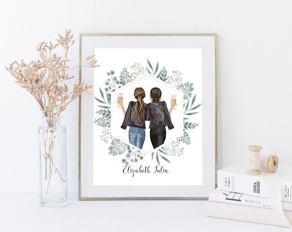 Custom Two Best Friends Leather Jacket Illustration Gift Poster