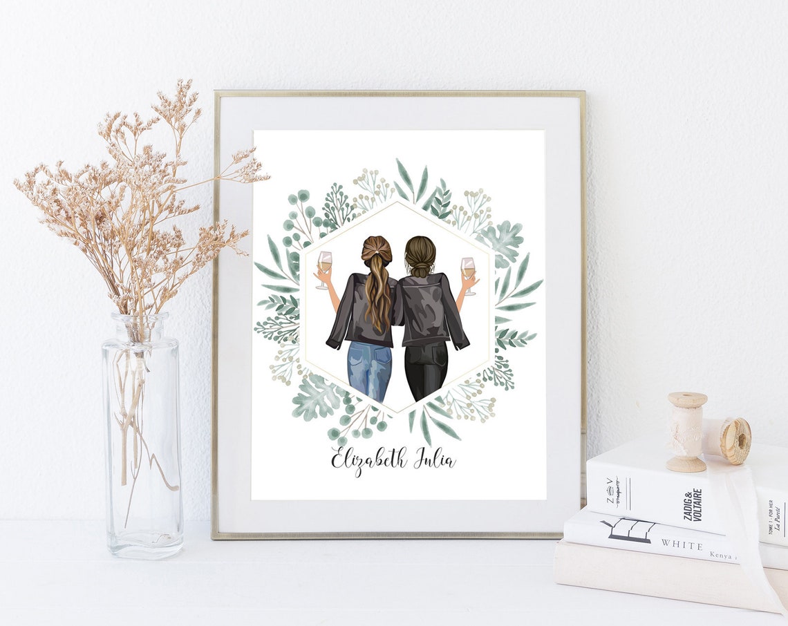 Custom Two Best Friends Leather Jacket Illustration Gift Poster