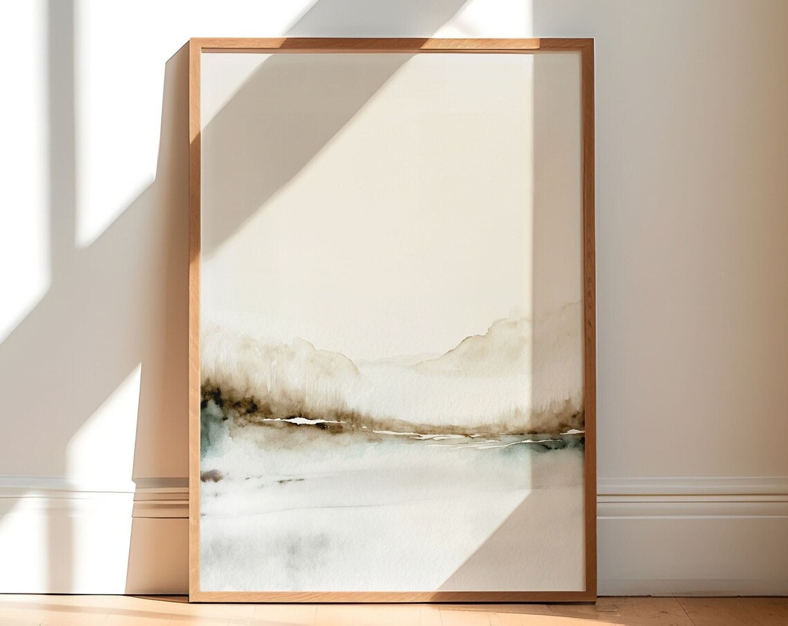 Beige Minimalist Abstract Watercolor Landscape Calm Art Poster