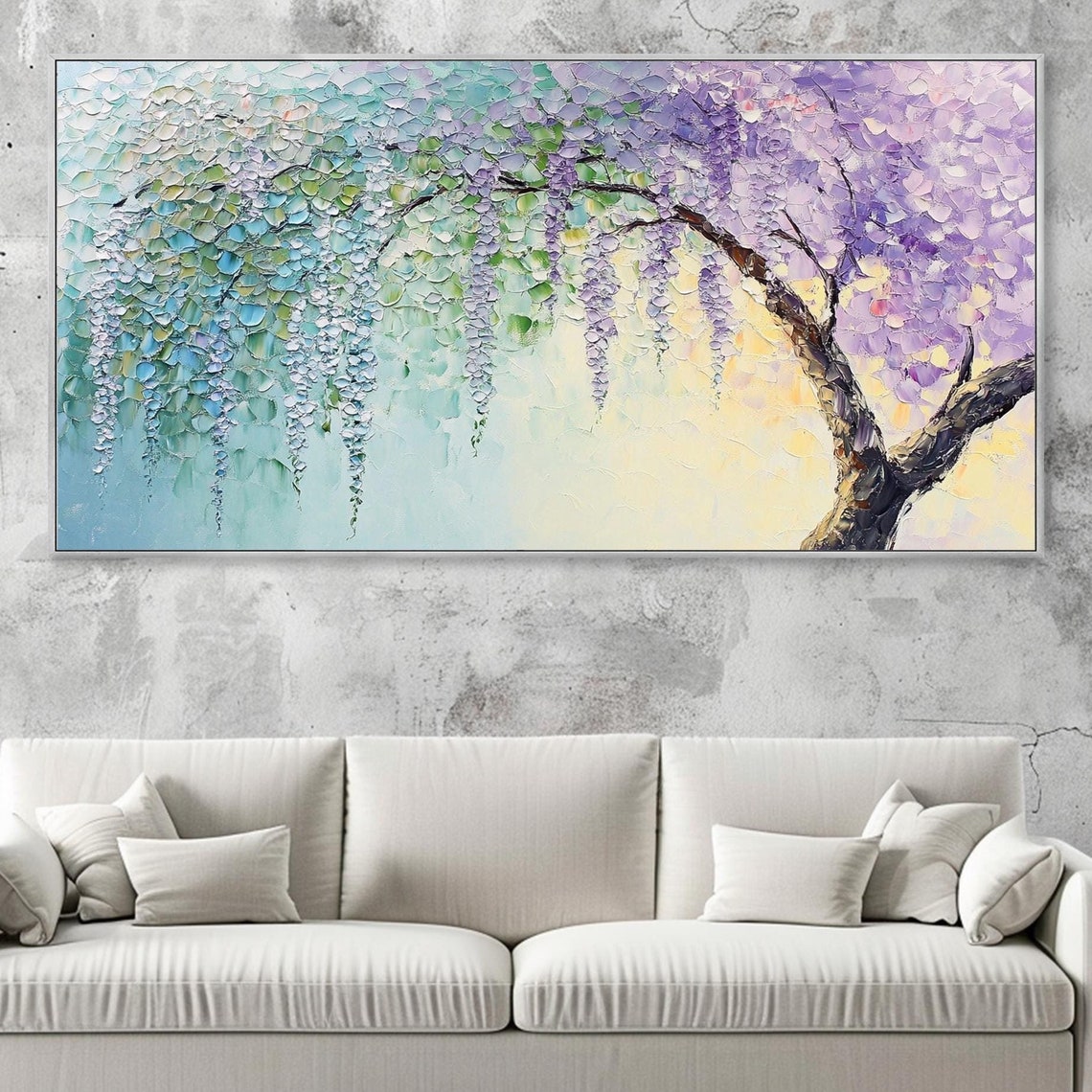Pastel Wisteria Tree In Bloom Purple Teal Impasto Floral Poster