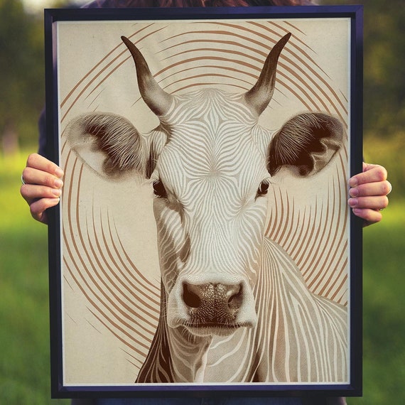 Vibrant Minimal Art Geometric Cow Design Bold Vintage Modern Minimalist Cow Decor Contemporary Cow Illustration