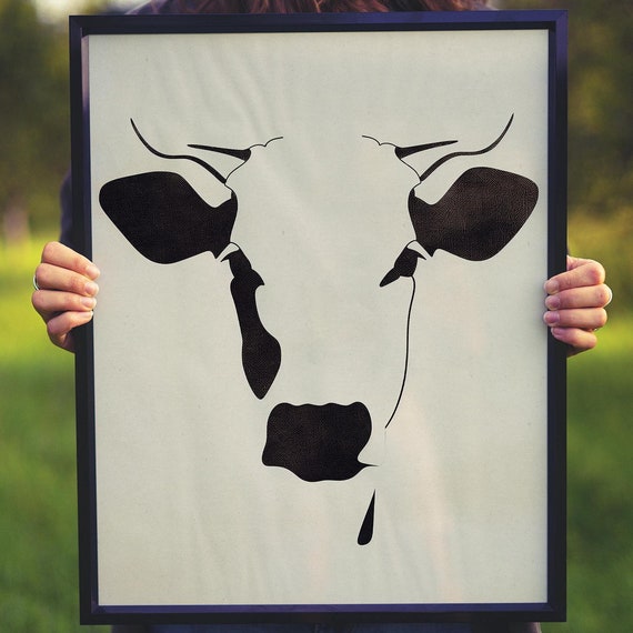 Monochrome Minimal Art Geometric Cow Design Bold Vintage Modern Minimalist Cow Decor Contemporary Cow Illustration