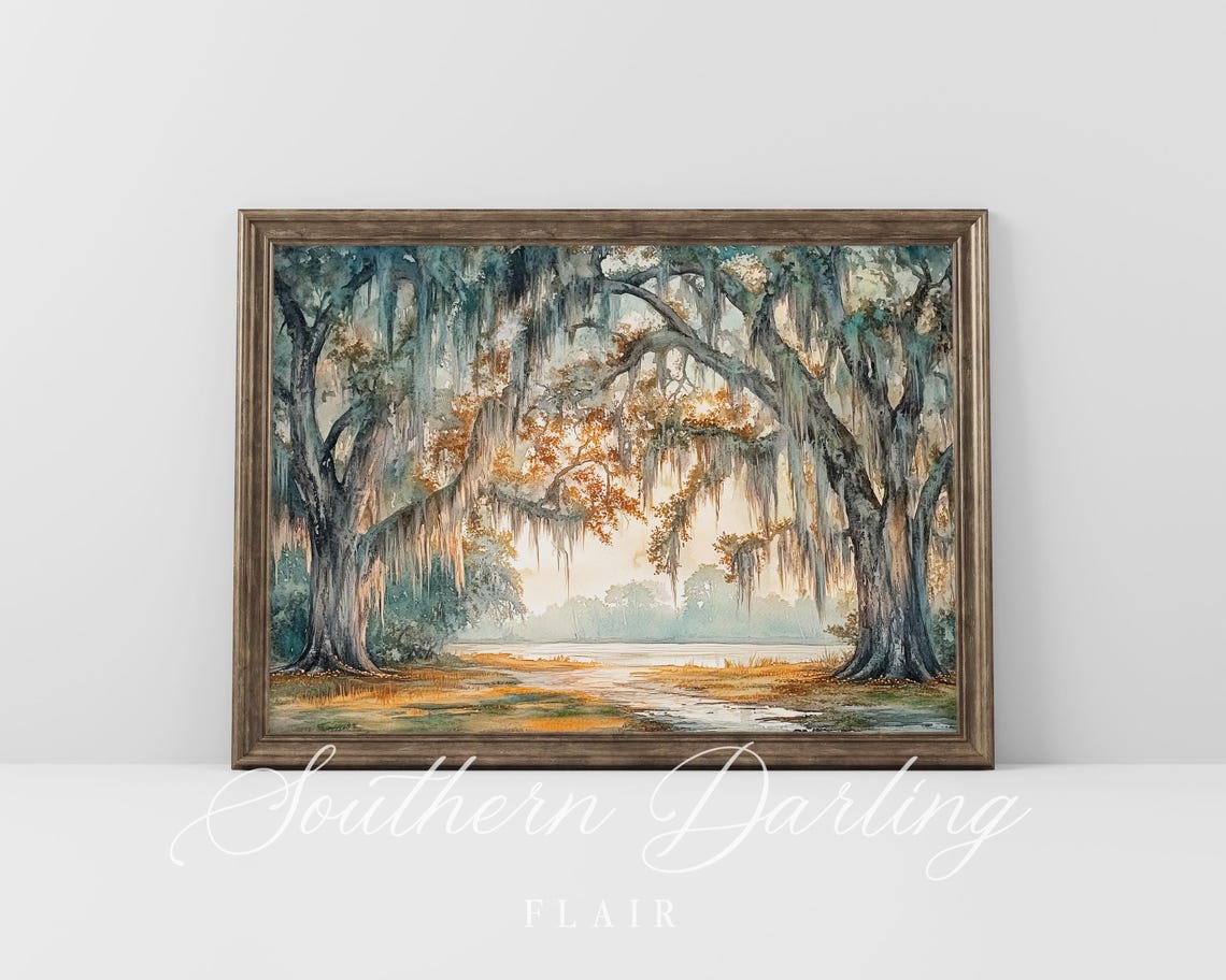 Live Oak Trees With Spanish Moss Southern Landscape Watercolor Poster - Image 5