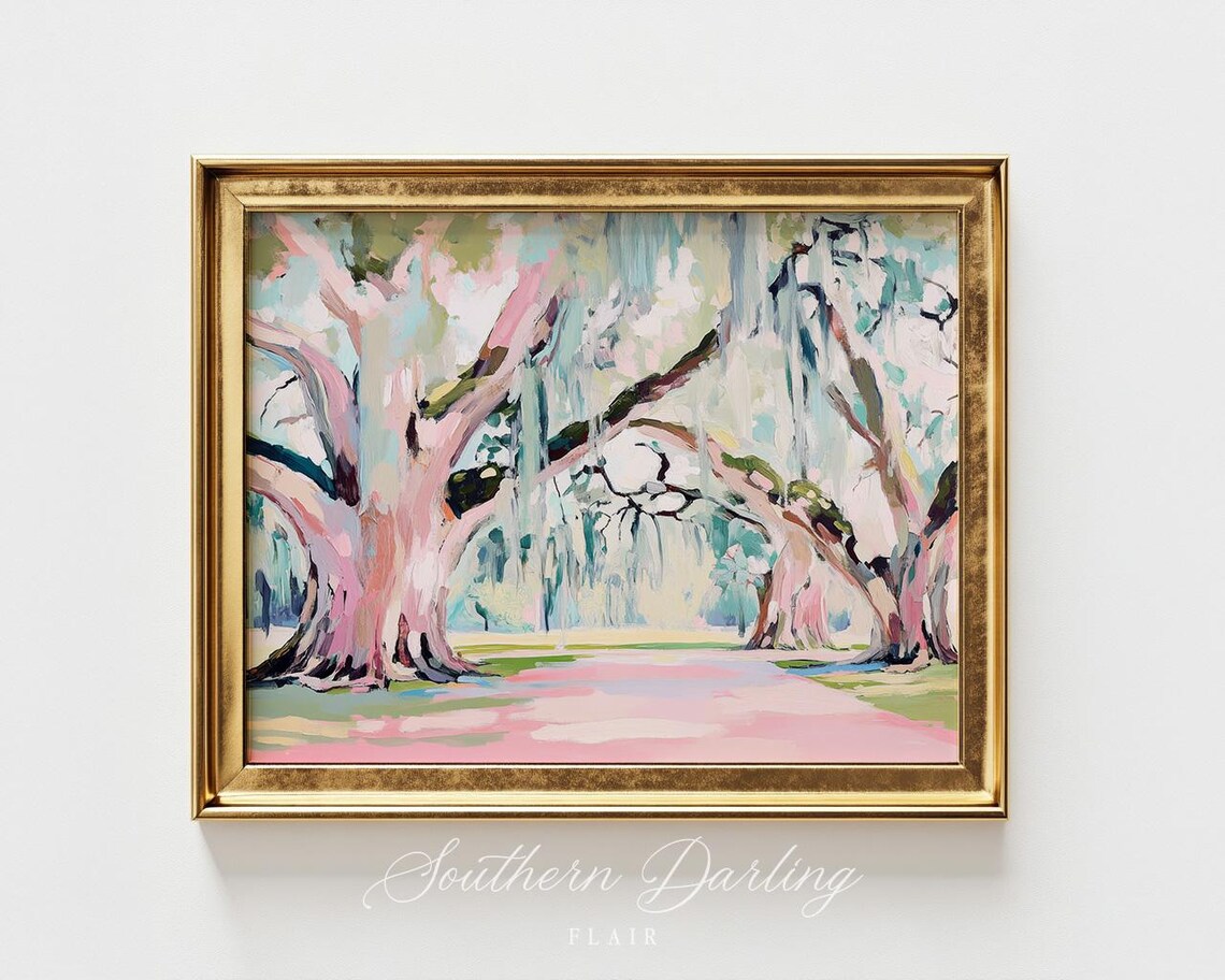 Pastel Live Oak Trees Art Print, Southern Landscape