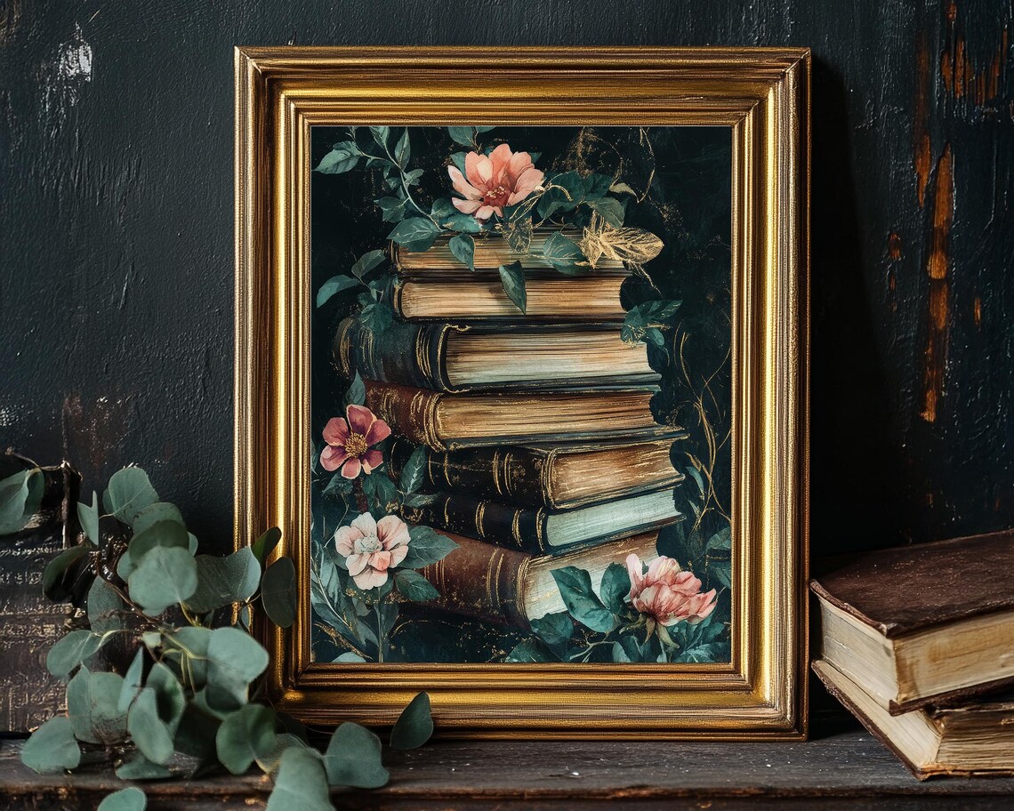 Magical Books With Flowers, Vintage Art Print - Image 2