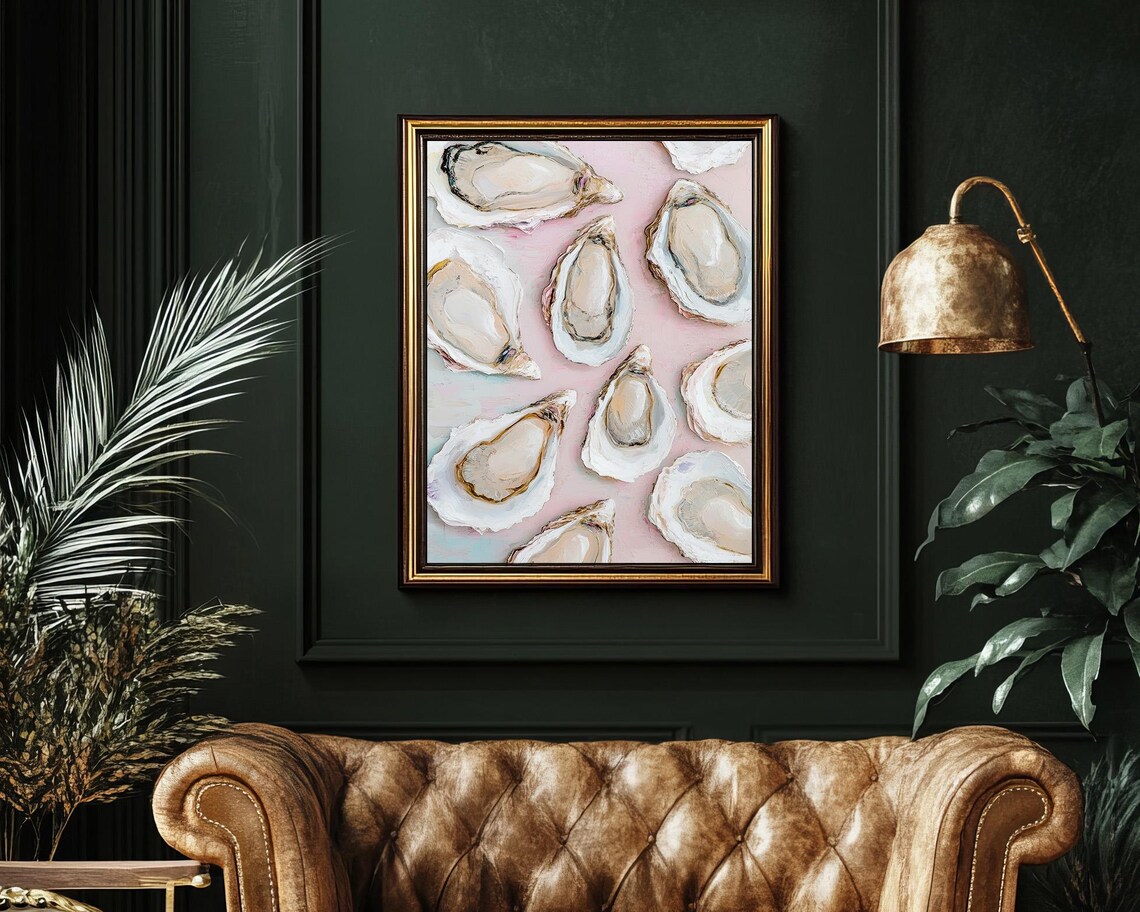 Pastel Pink Oyster Shell, Coastal Grandmillennial Art Print - Image 3