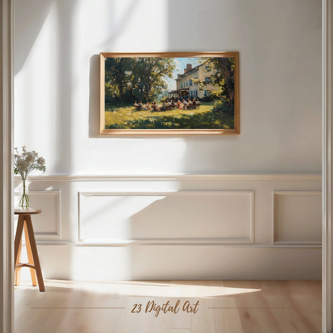 Frame Tv Art Summer Landscape Oil Painting Family Gathering In The Backyard Classic Neutral Country Earthy Green Garden Tv Art 127 - Image 6