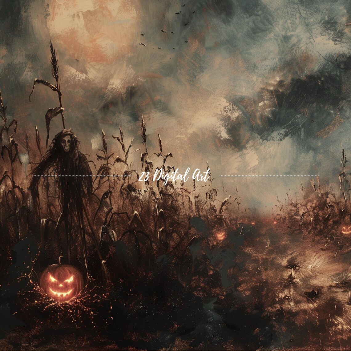 Halloween Cornfield Jack O Lanterns Scarecrows Spooky Night Frame TV Poster - Image 5
