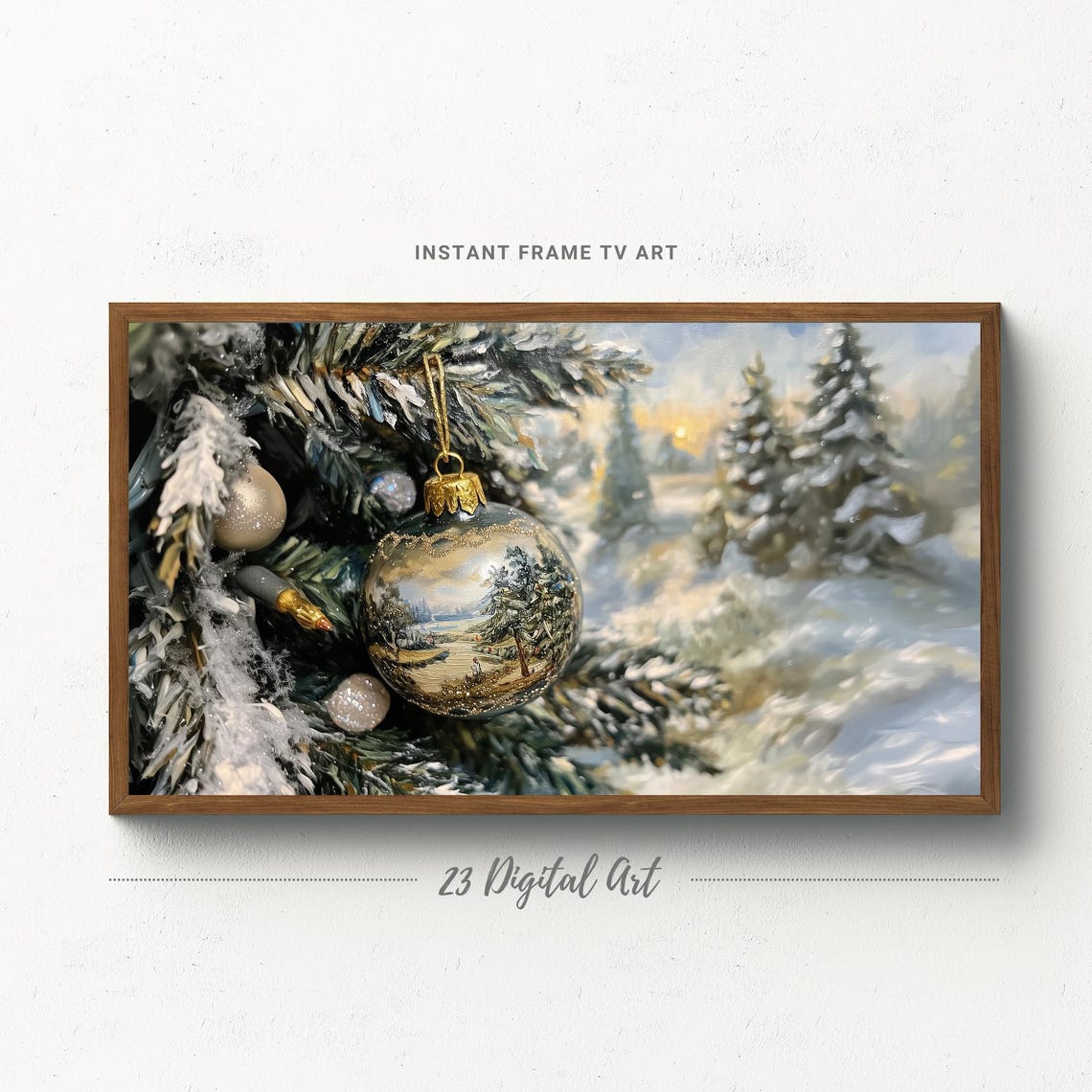 Frame Tv Art Christmas White Ornaments Tv Screensaver Rustic Vintage Holiday Holly Xmas Tv Screensaver Neutral Farmhouse Winter Art 153