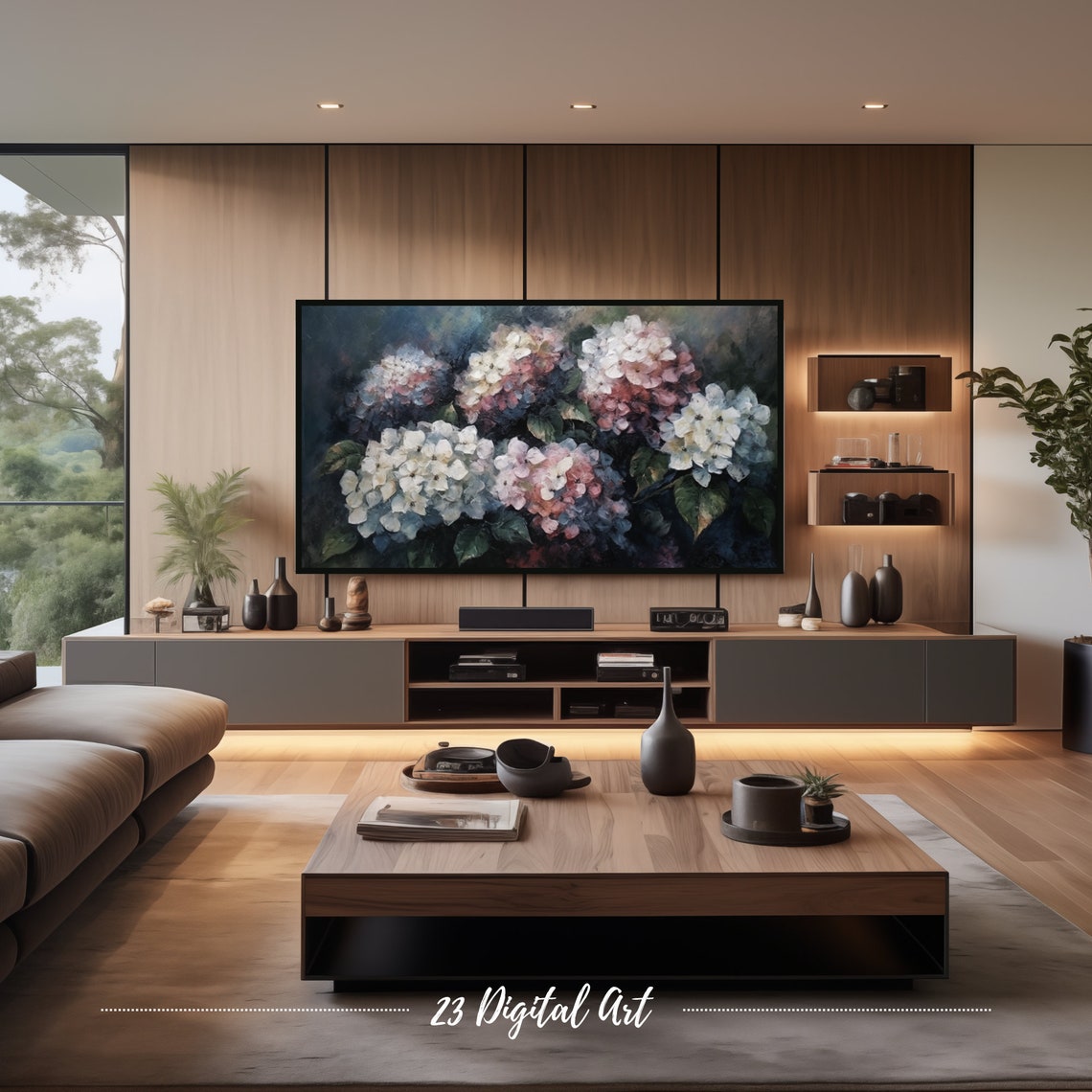 Dark Moody Hydrangeas White Pink Blooms Elegant Floral Art Print - Image 4