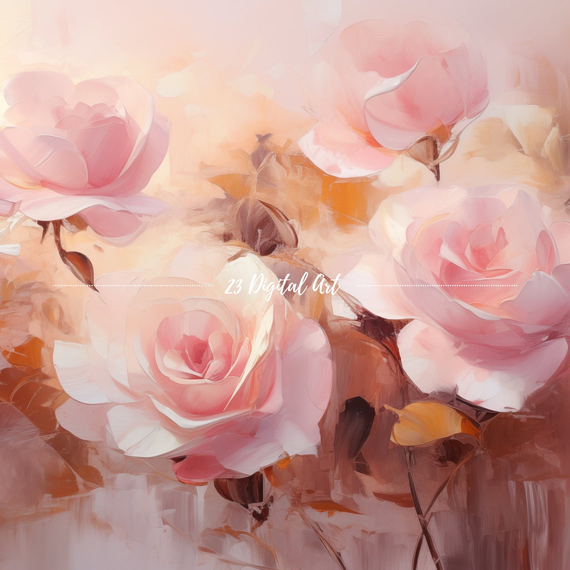 Abstract Pink Gold Roses Impressionist Floral Painting Art Poster - Image 3