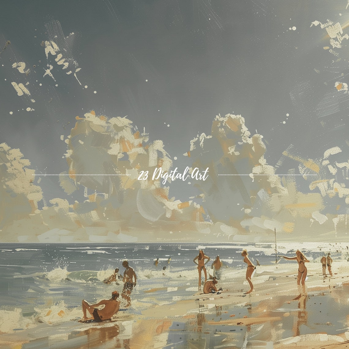 Frame Tv Art Summer Beach Tv Art Oil Painting People Enjoying At Coastal Beach Classic Summer Farmhouse Decor Tv Art 129 - Image 6