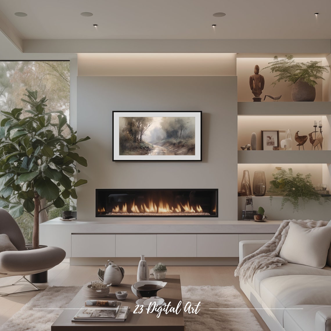 Frame Tv Art Moody Watercolour Painting Of The Summer Landscape Classic Neutral Summer Forest Botanical Green Earthy Summer Tv Art 120 - Image 5