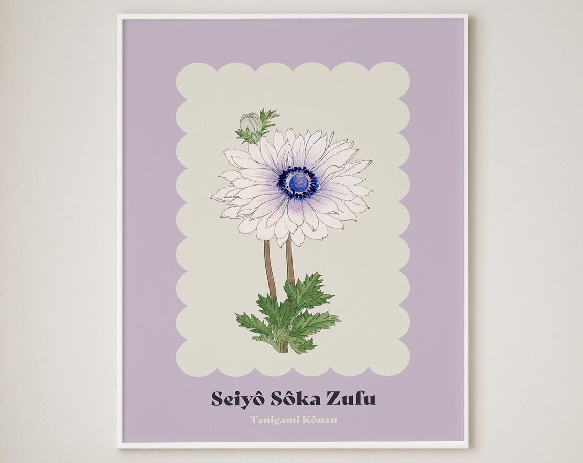 Tanigami Konan Seiyo Soka Zufu White Anemone Botanical Art Poster