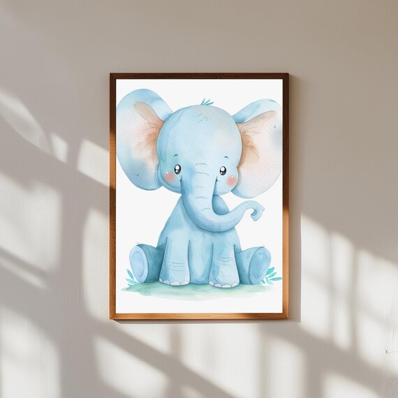 Sweet Baby Elephant Watercolor Poster Safari Nursery Animal Wall Decor