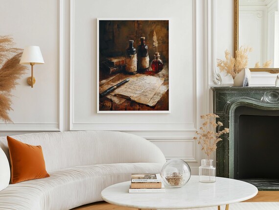 Vintage Ink Bottles with Handwritten Letter Literary Still Life Poster