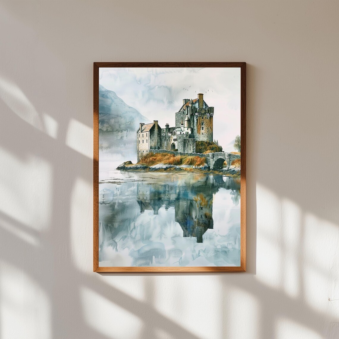 Eilean Donan Castle Scotland Misty Loch Watercolor Art Print