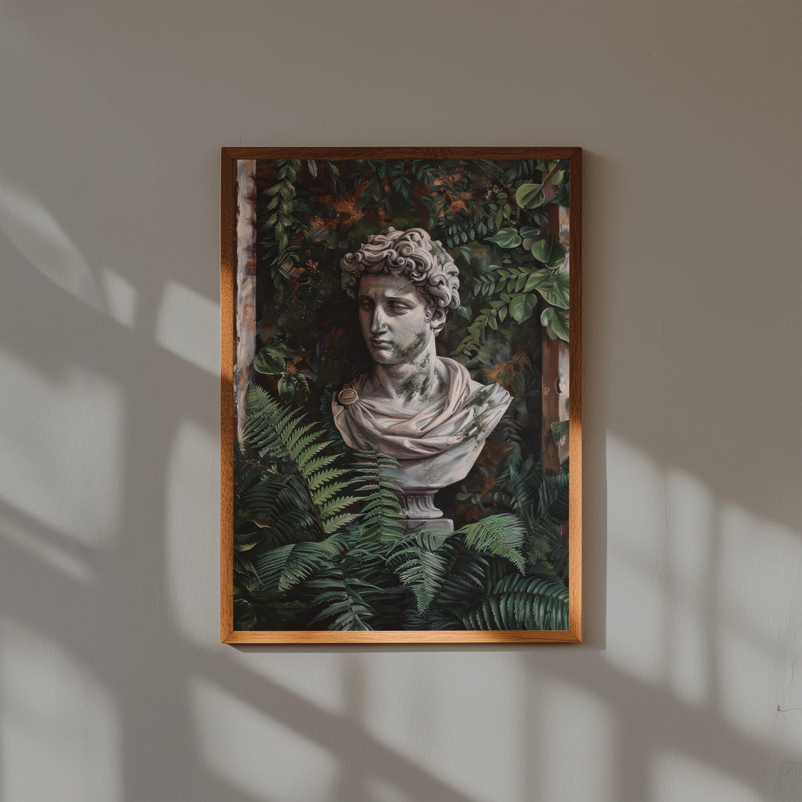 Marble Bust with Lush Ferns Dark Academia Classical Study Poster