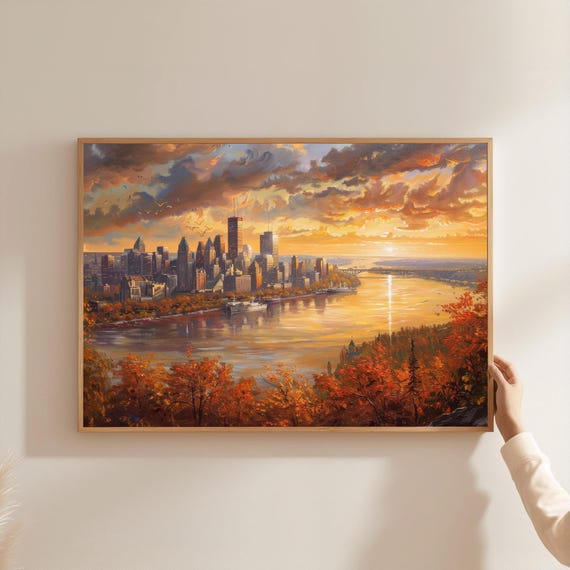 Montreal Skyline Sunset Canvas Print Autumn Cityscape Wall Art