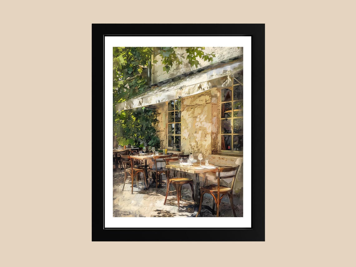 French Cafe Terrace Watercolor Painting Sunlit Bistro Poster