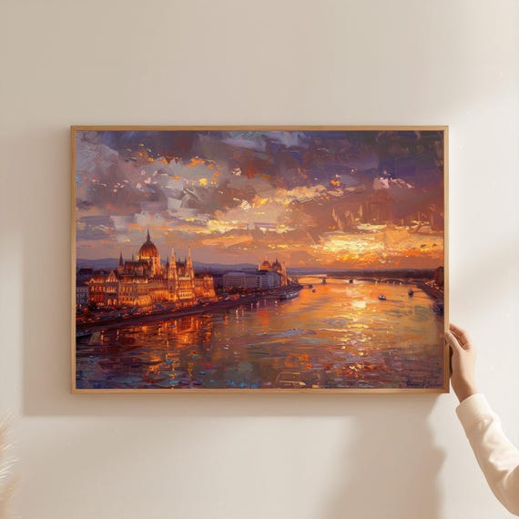 Budapest Parliament Sunset Canvas Print Danube River Cityscape Framed Wall Art