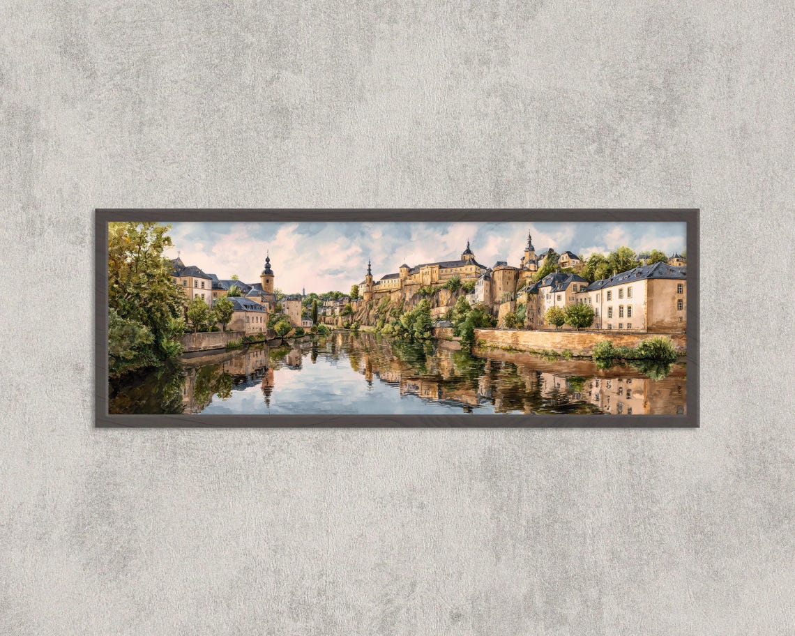 Luxembourg City Watercolor Panorama European Skyline Art Print
