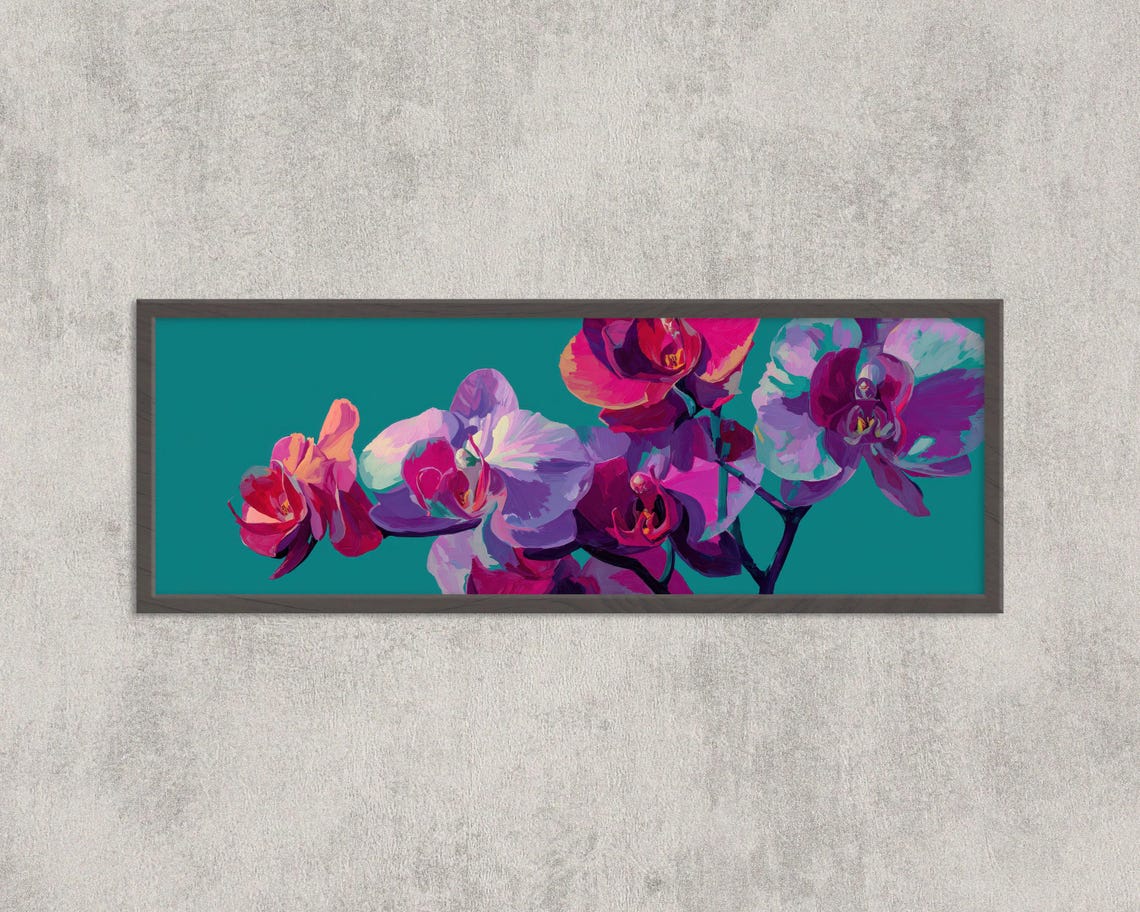 Fuchsia Violet Orchid Print Modern Teal Botanical Wall Art