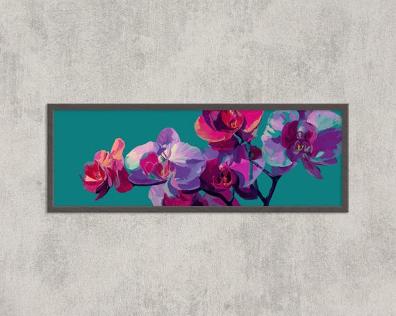 Fuchsia Violet Orchid Print Modern Teal Botanical Wall Art