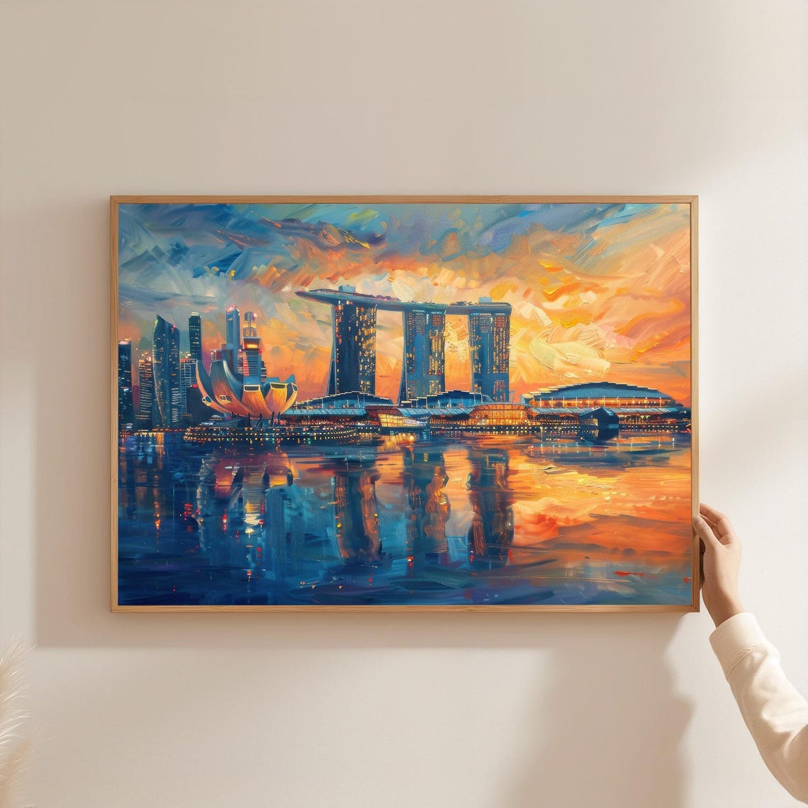 Singapore Marina Bay Sands Golden Sunset Canvas Print Luxury Cityscape Wall Art