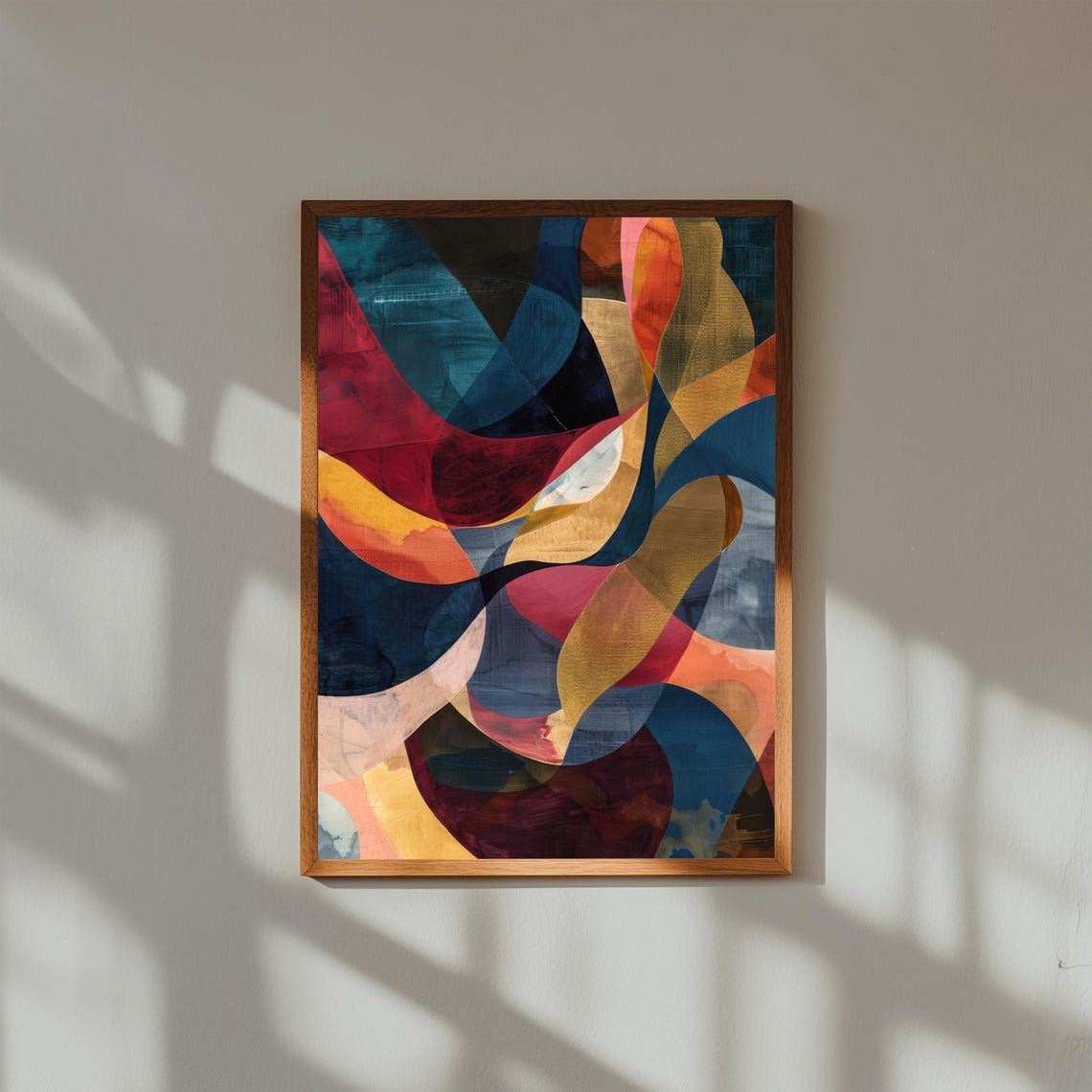 Bold Curved Shapes In Teal Magenta And Gold Abstract Art Poster
