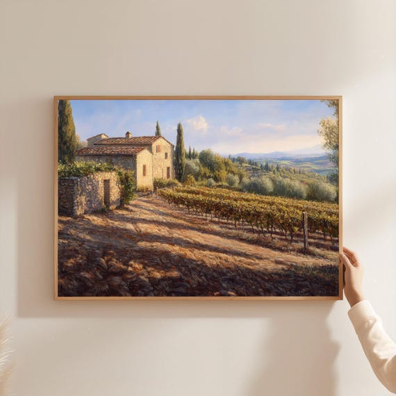 Tuscan Vineyard Italian Farmhouse Landscape Art Print