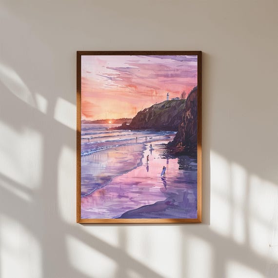 Byron Bay Watercolor Print Coastal Australia Beach Sunset Art