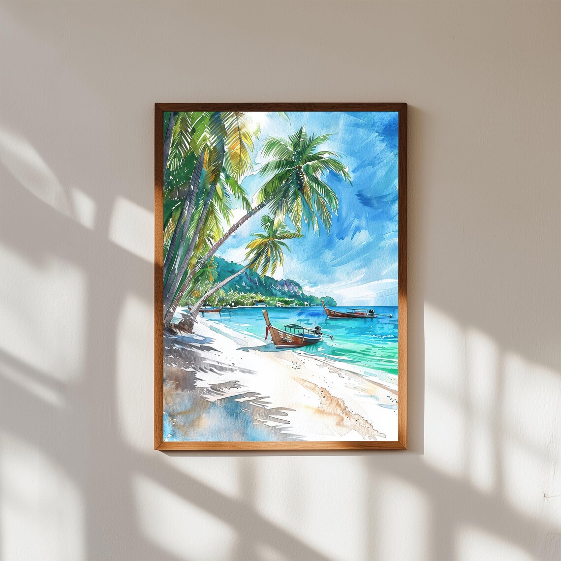Phuket Thailand Tropical Beach Palm Tree Watercolor Art Poster